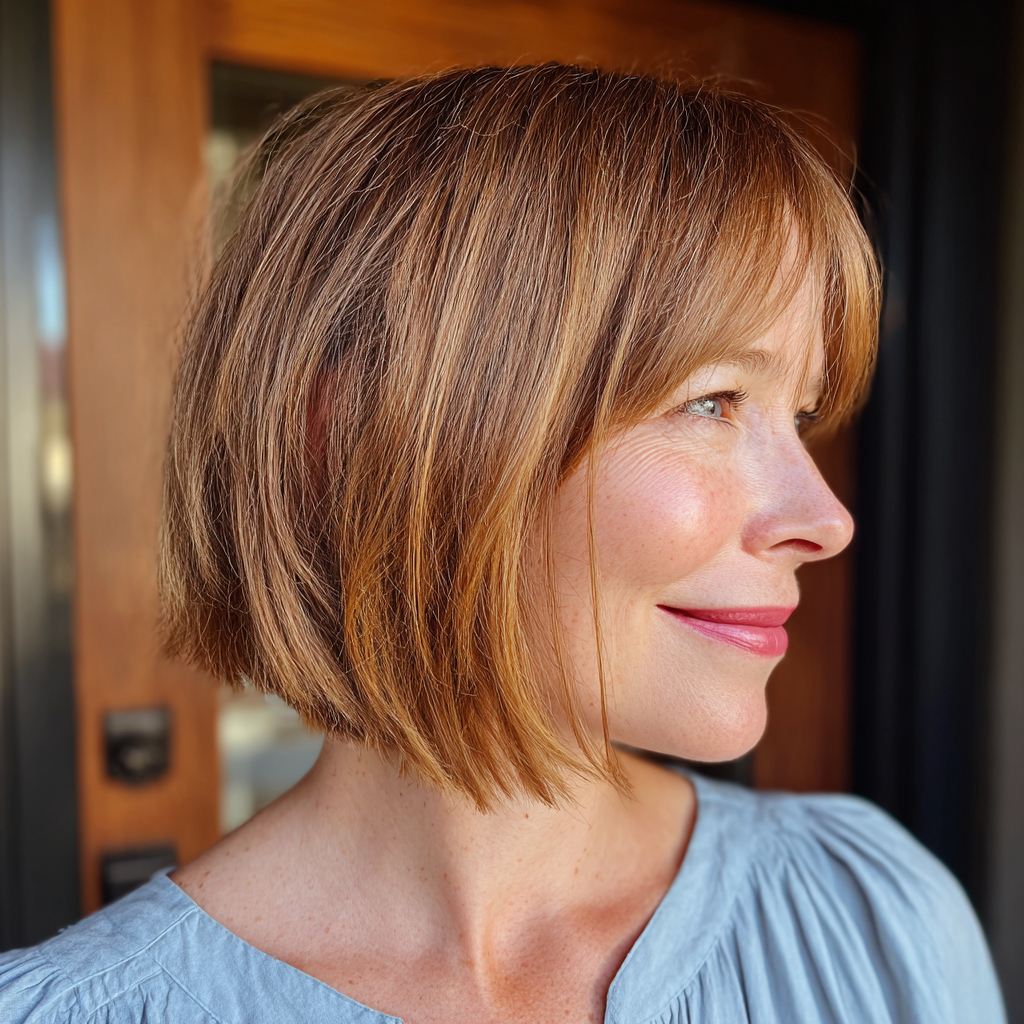 Warm Copper Angular Bob with Textured Layers