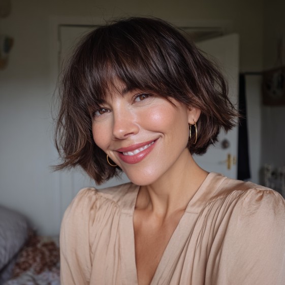 Soft Textured Pageboy Bob with Wispy Bangs