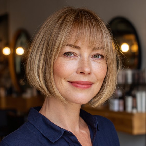 Chic Blunt Pageboy Bob with Soft Fringe
