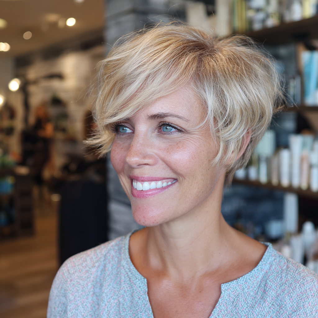 Textured Pixie Cut with Flattering Long Bangs