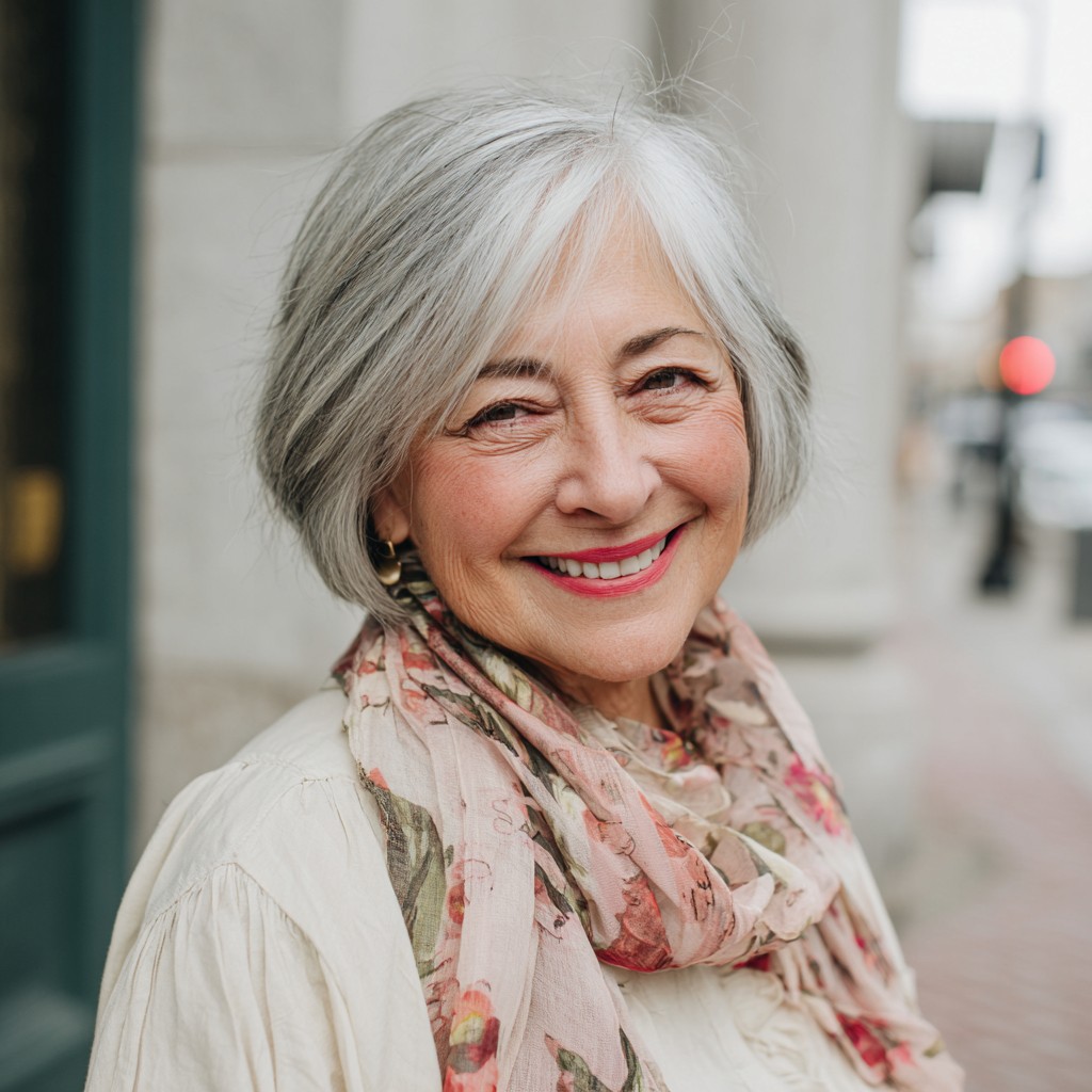 Charming Silver Pageboy Bob with Soft Waves