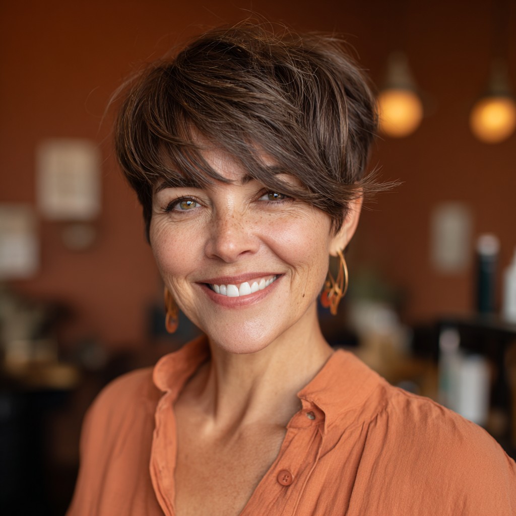 Chic Brunette Pixie Cut with Textured Layers