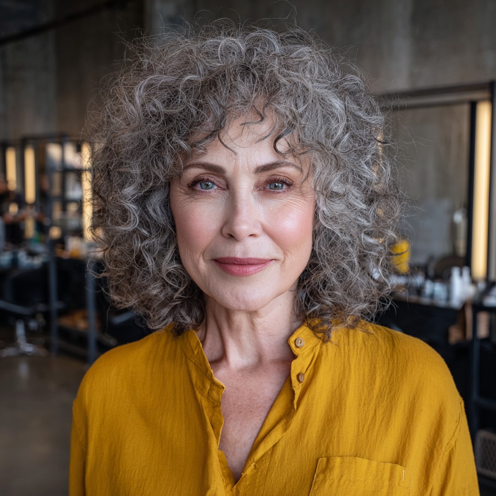 chic curly shoulder length cut with soft layers