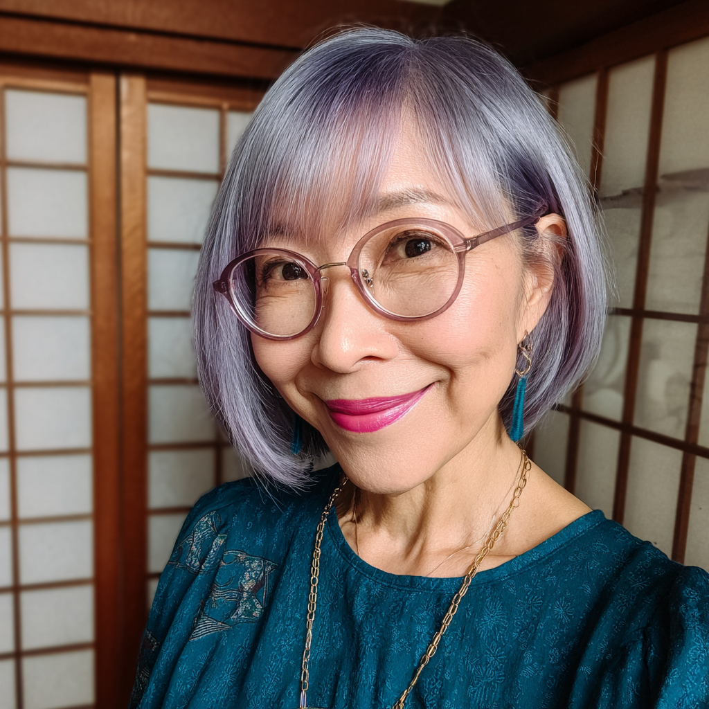 Chic Lavender Bob with Soft Bangs