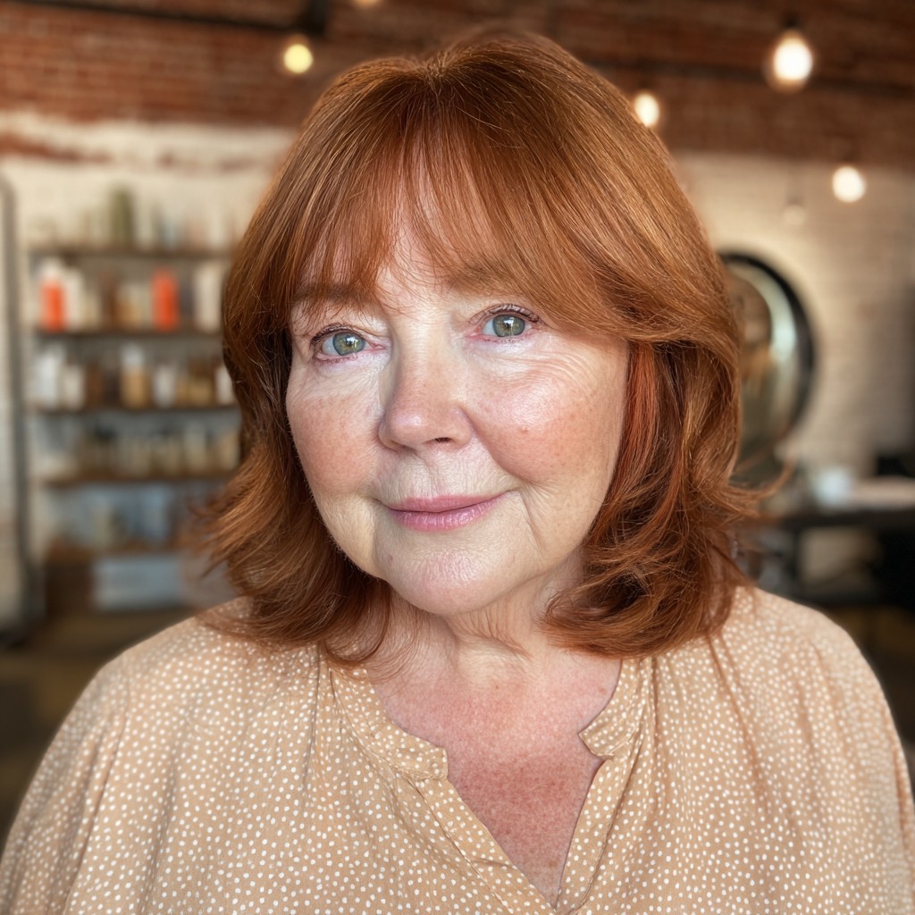 Chic Layered Copper Cut with Soft Bangs