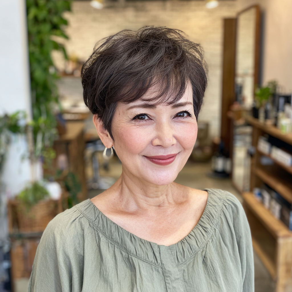chic layered pixie with flattering side bangs