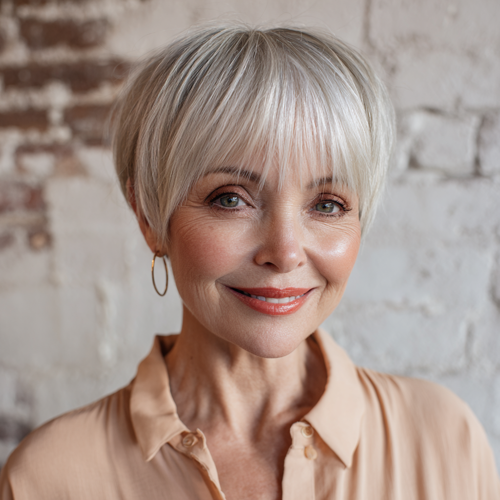 Chic Silvery Textured Crop with Soft Bangs