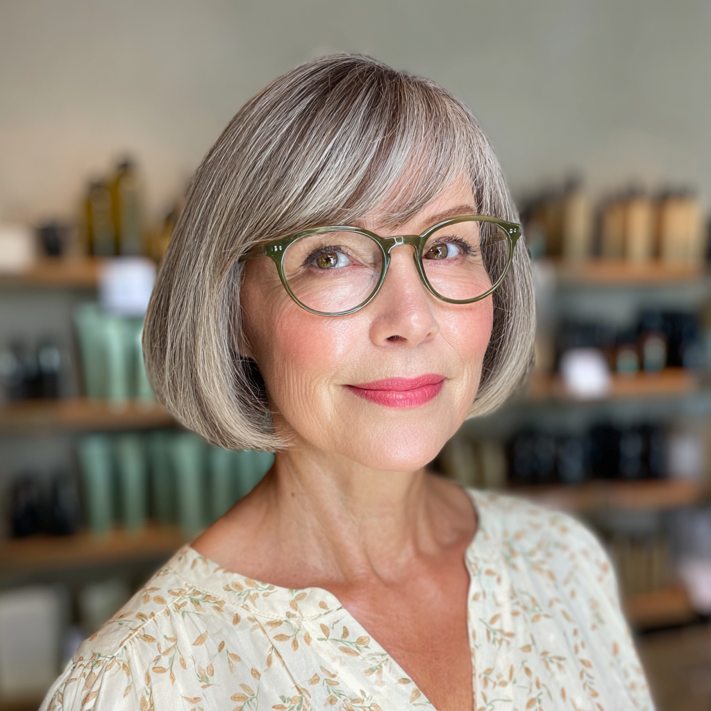 Chic Soft Gray Bob with Wispy Bangs