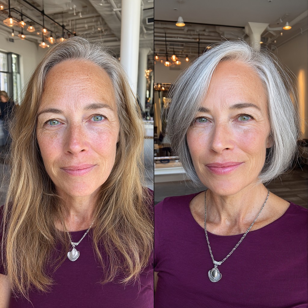 Chic Soft Gray Lob with Subtle Face-Framing Layers