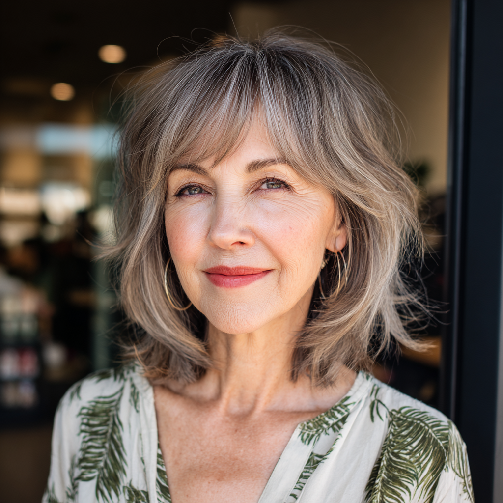 Chic Soft Layered Silver Shag with Face-Framing Wisps