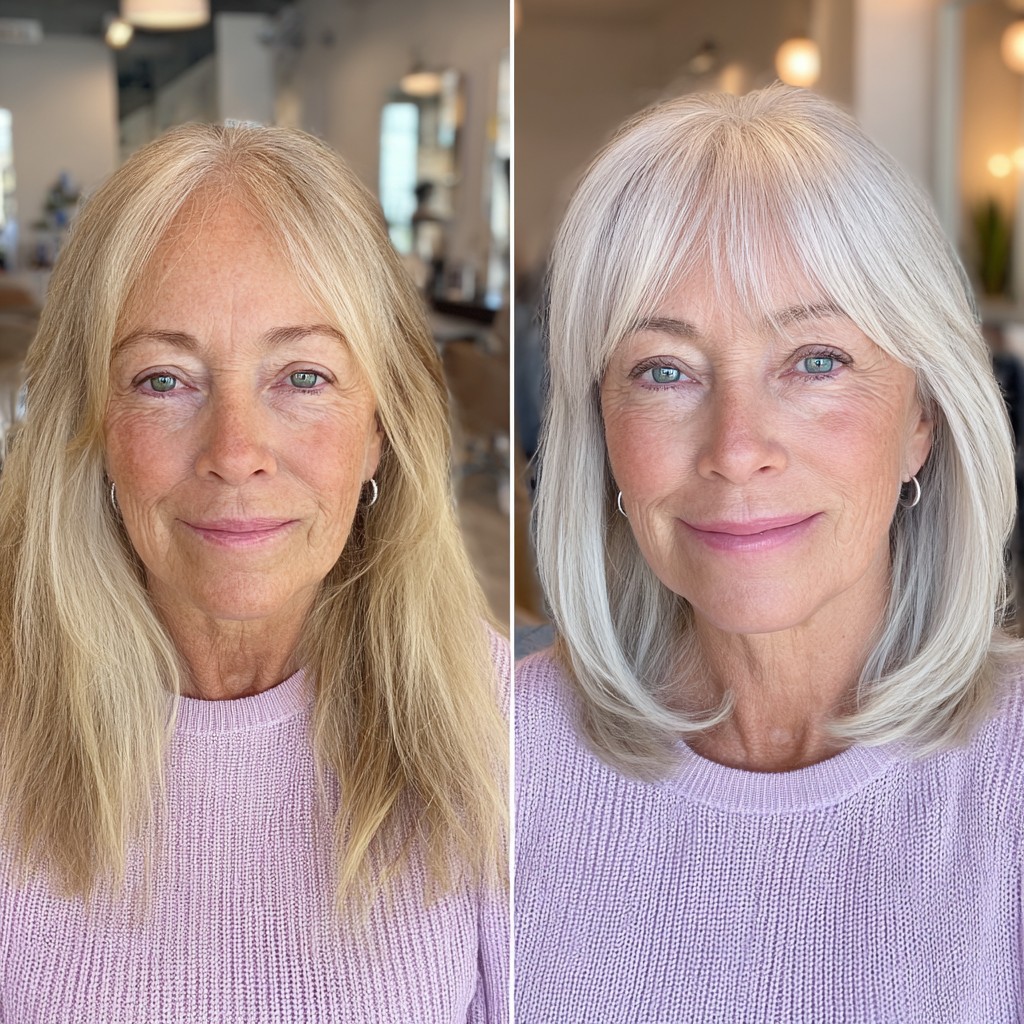 Chic Softly Layered Silver Bob with Face-Framing Bangs