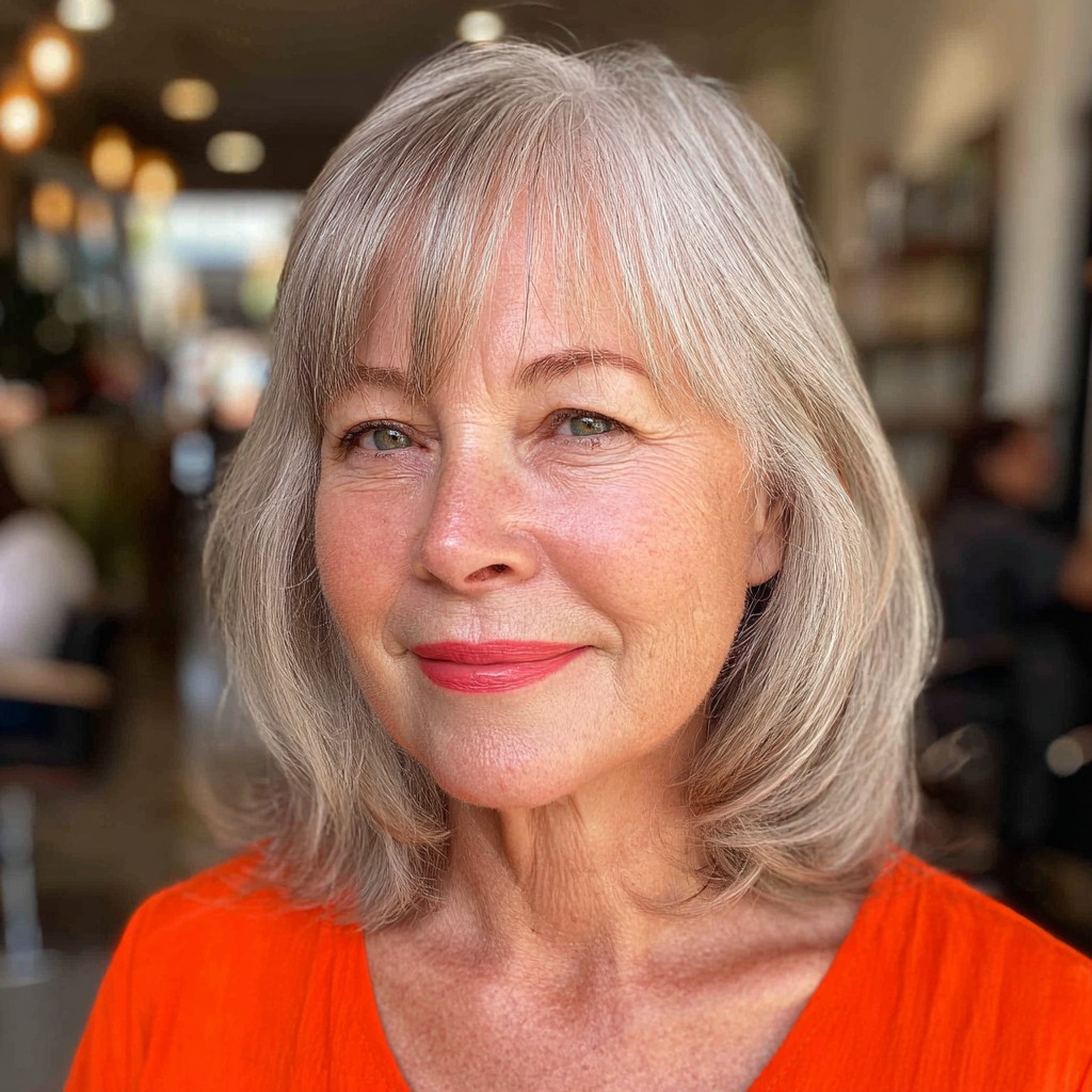 Chic Softly Layered Silver Cut with Gentle Bangs