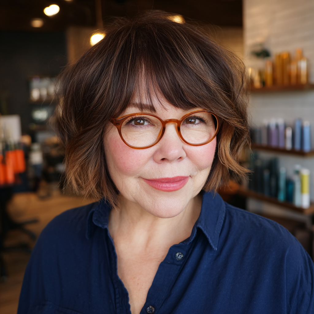 Chic Textured Bob with Rich Caramel Highlights
