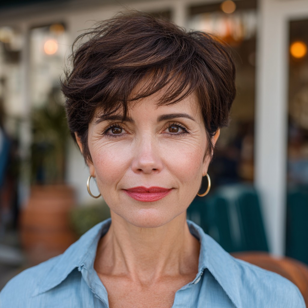 Chic Textured Brunette Pixie with Playful Volume