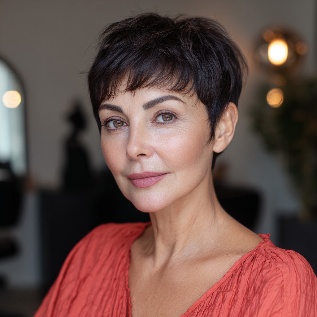 Chic Textured Brunette Pixie with Subtle Layers