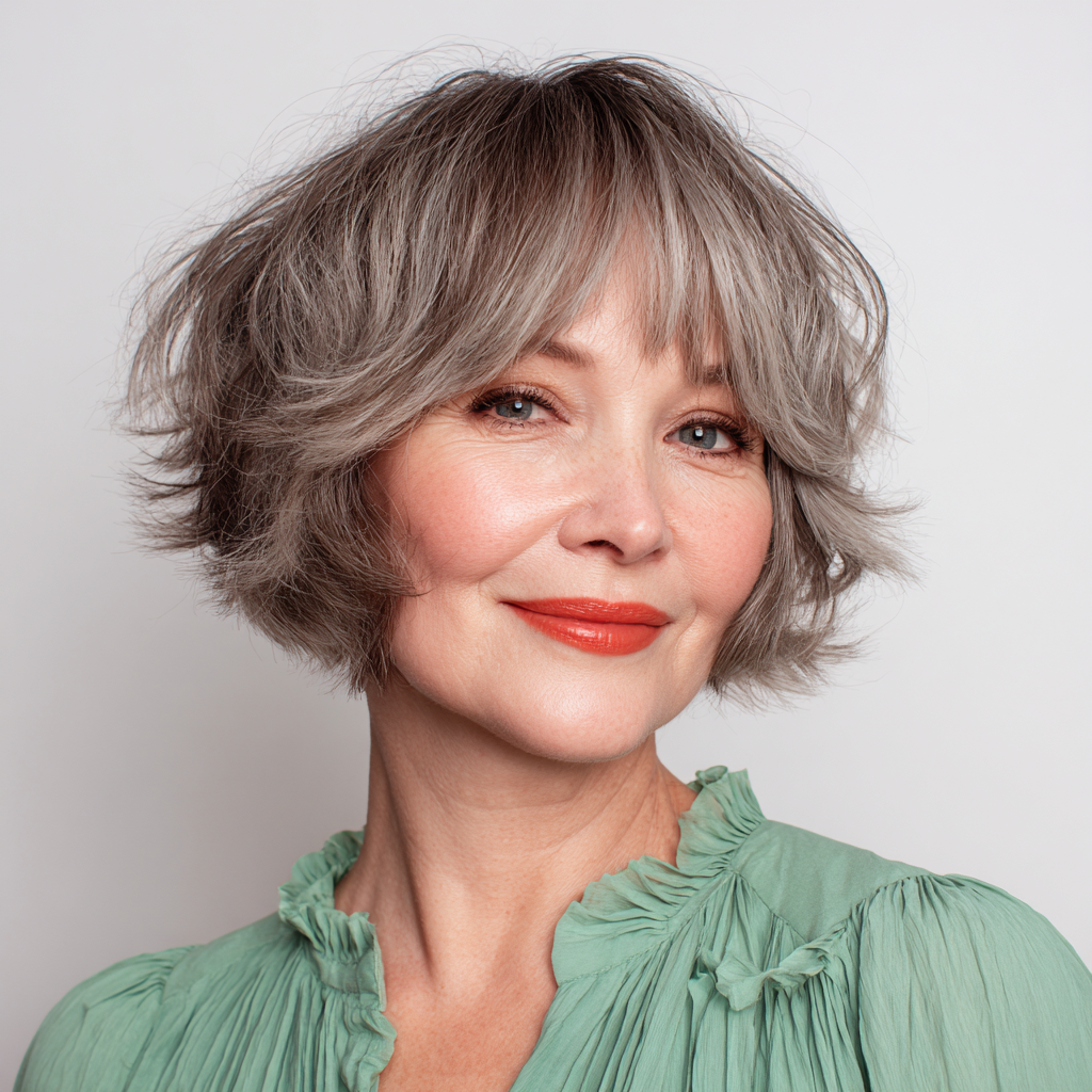 Chic Textured Gray Bob with Soft Layers