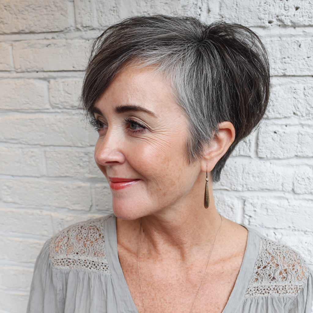 Chic Textured Gray Pixie with Edgy Layers