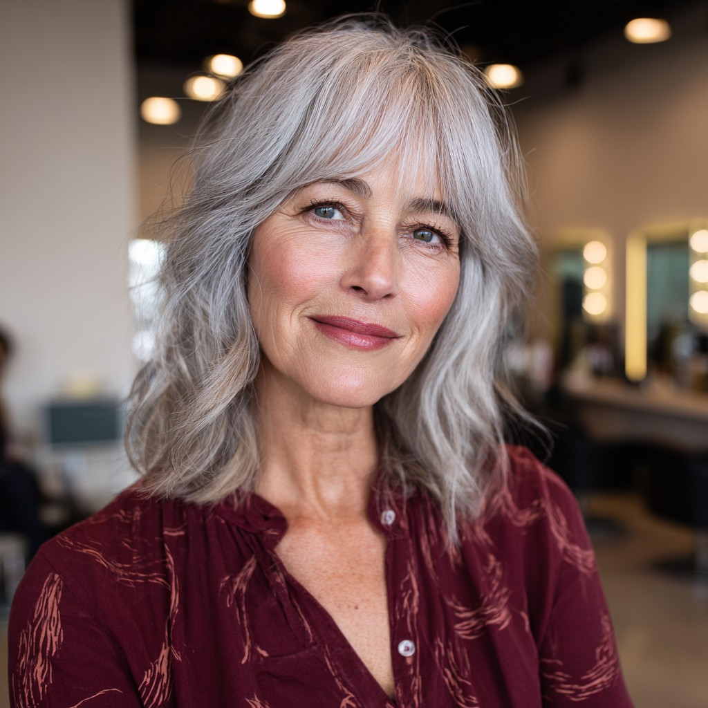 Chic Textured Lob with Soft Bangs