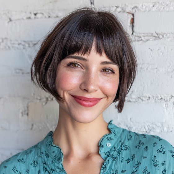 Chic Textured Pageboy Bob with Straight Bangs