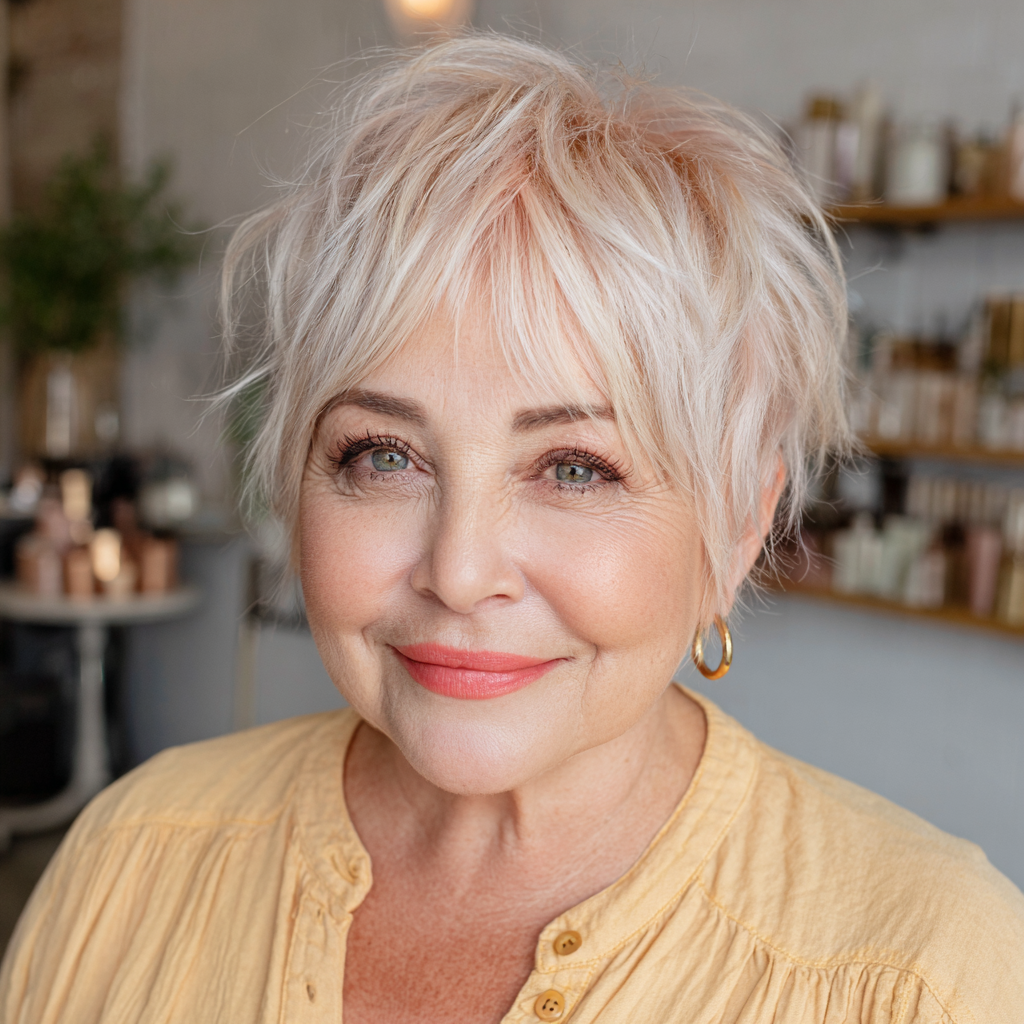 Chic Textured Platinum Pixie with Feathered Layers