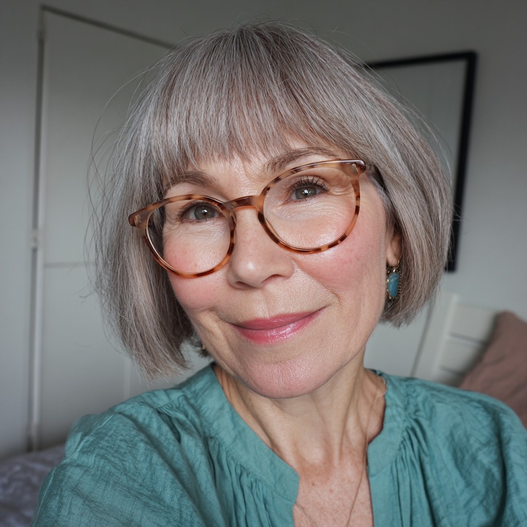 Chic Textured Silver Bob with Soft Fringe