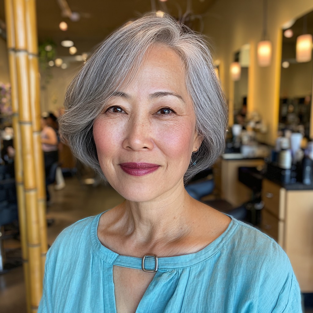 Chic Textured Silver Bob with Soft Waves
