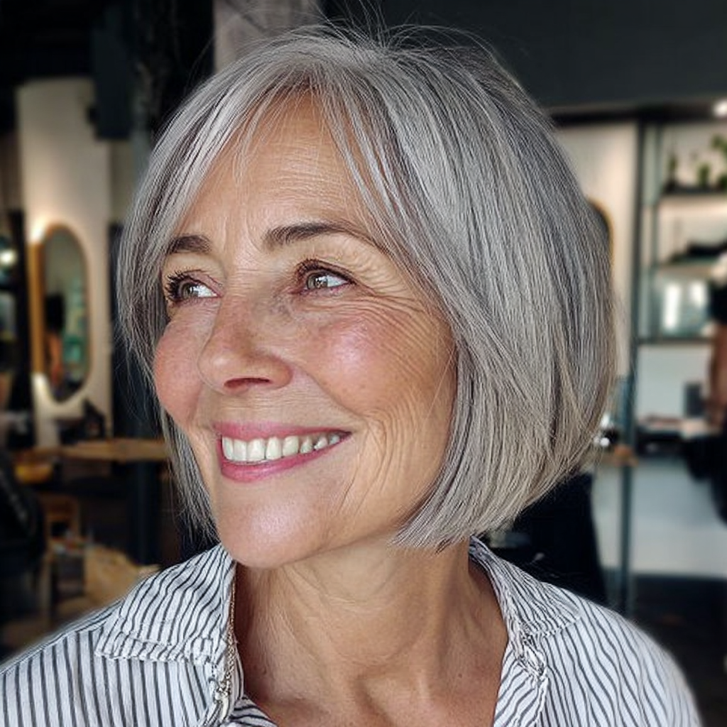 Chic Textured Silver Bob with Subtle Layers