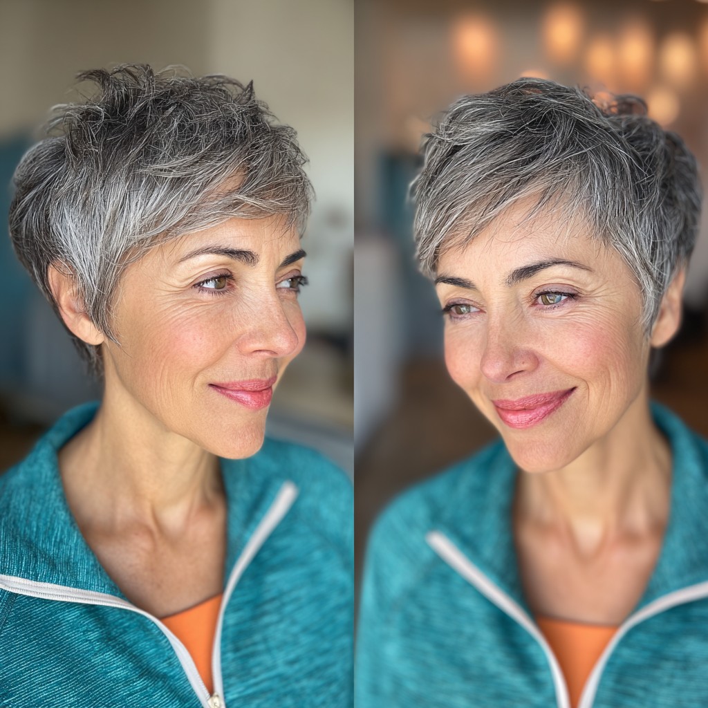 Chic Textured Silver Pixie Cut with Soft Layers