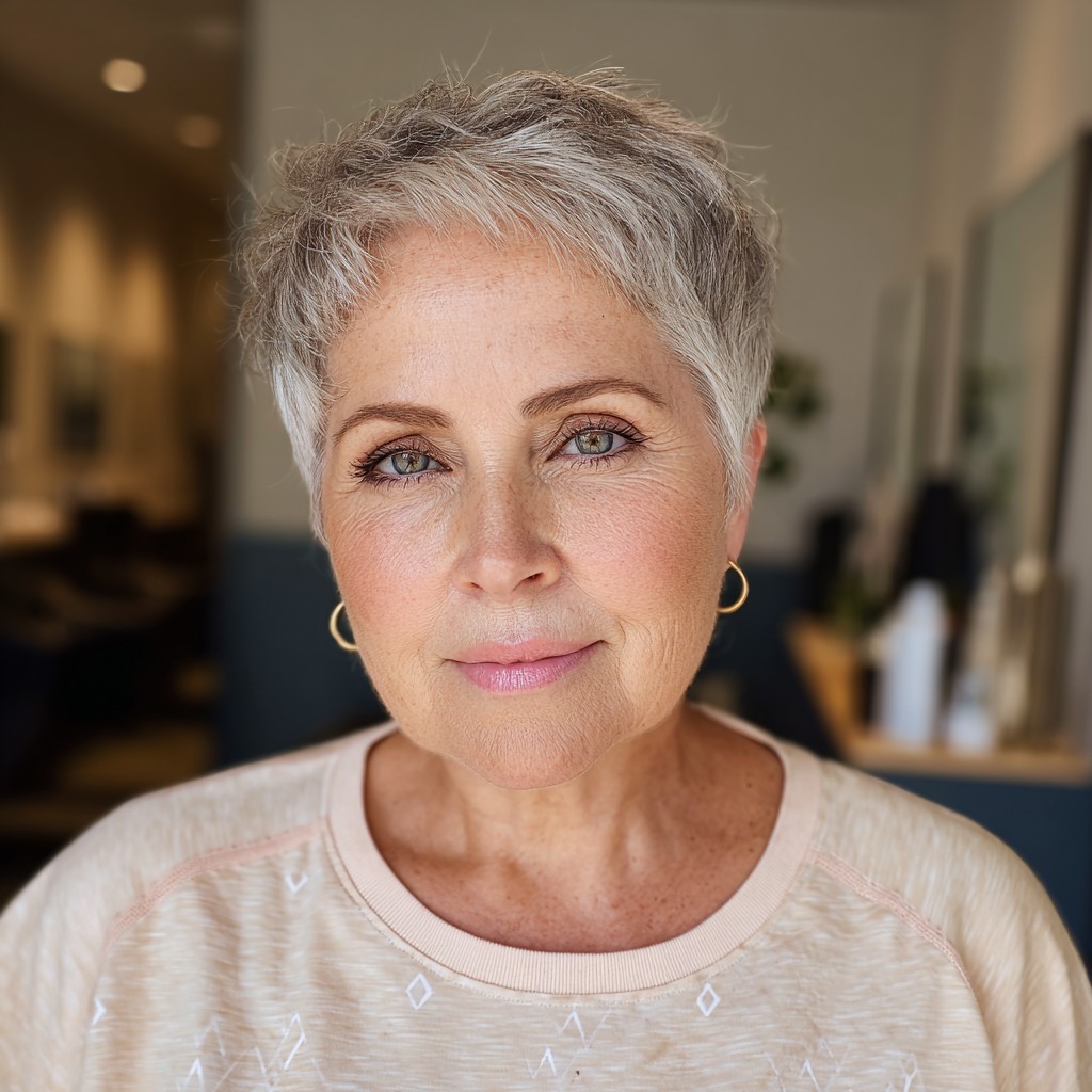 Chic Textured Silver Pixie Cut with Soft Volume