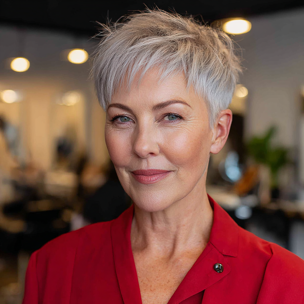 Chic Textured Silver Pixie with Edgy Layers