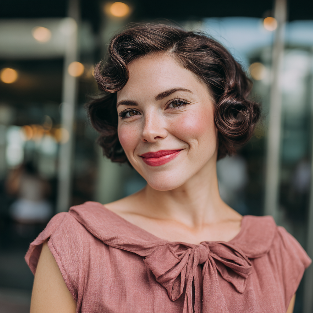 Chic Vintage-Inspired Curly Bob with Defined Curls
