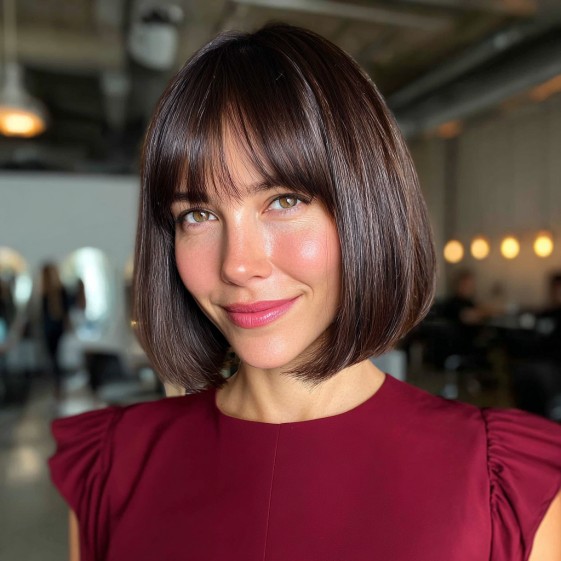Classic One-Length Bob with Soft Bangs