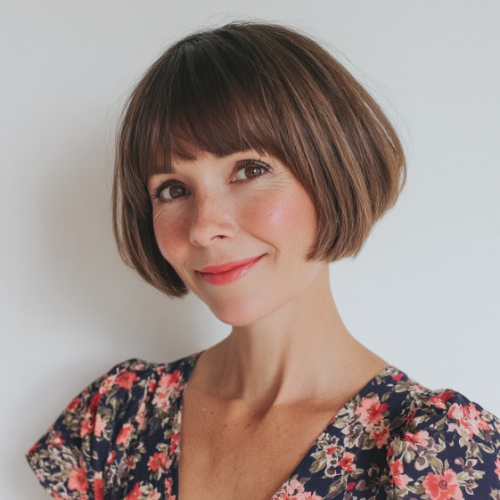 Classic Rounded Pageboy Bob with Blunt Fringe