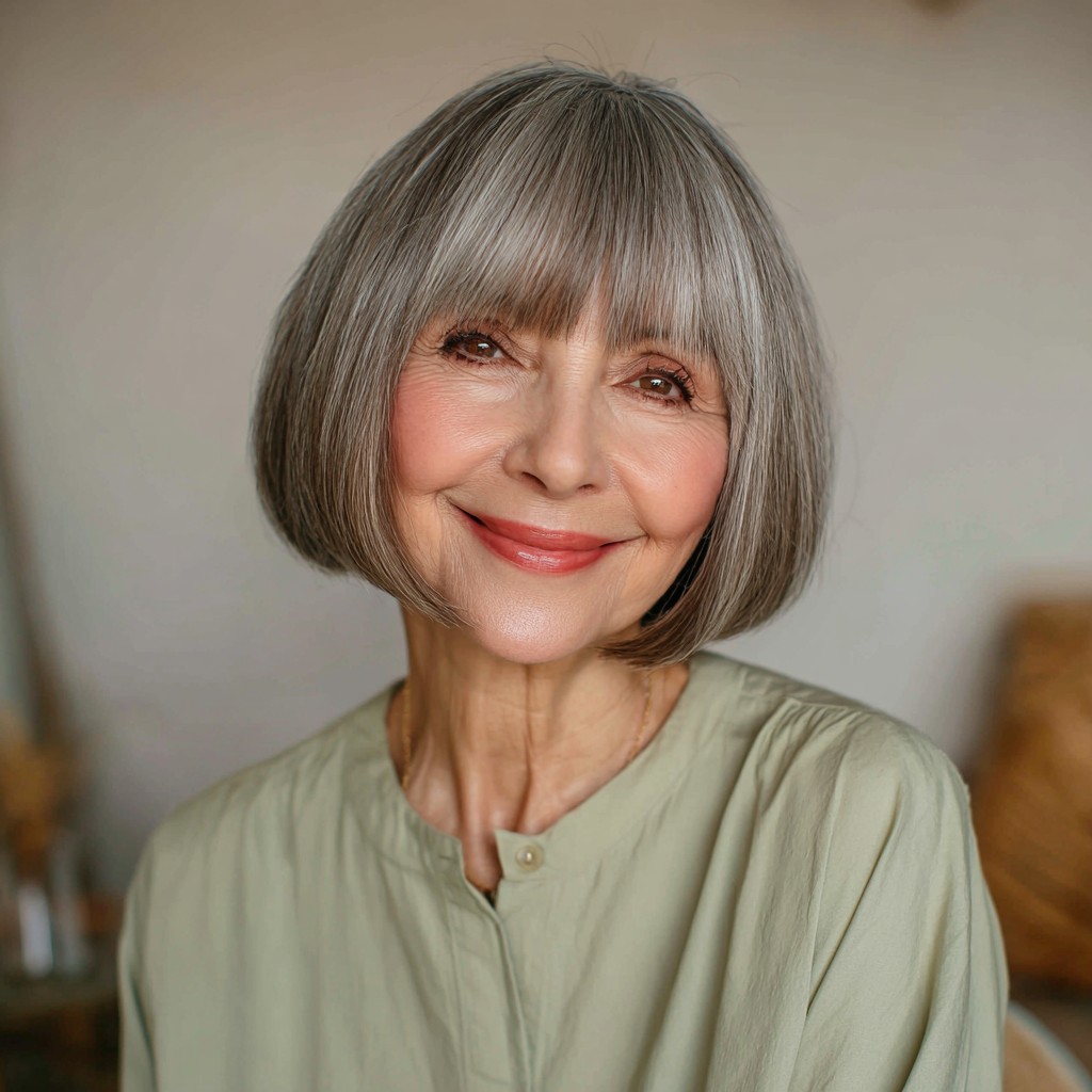 Classic Silver Pageboy Bob with Soft Bangs