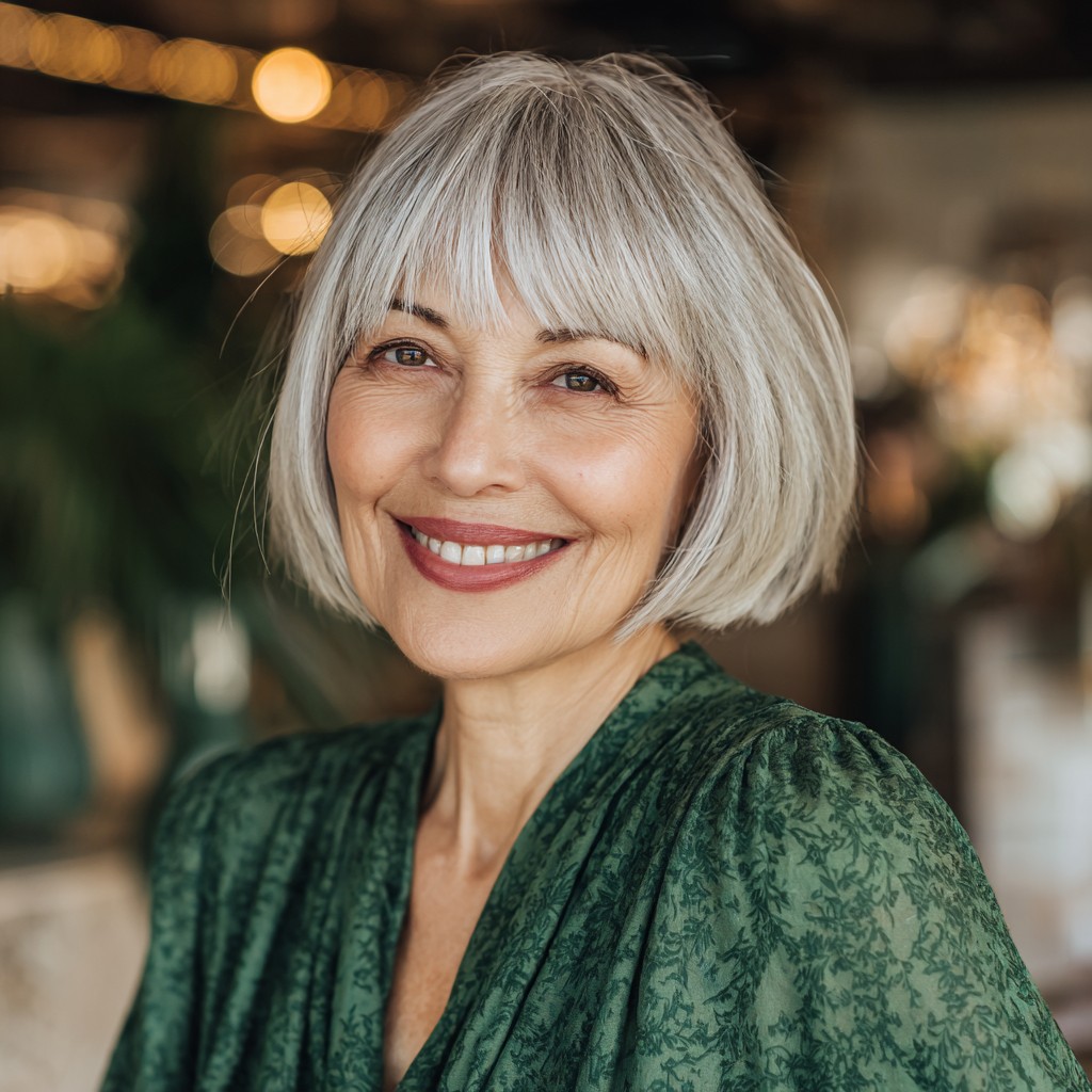Classic Silver Pageboy Bob with Subtle Fringe