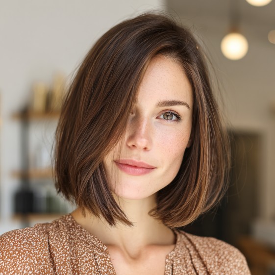 Effortlessly Chic One-Length Bob with Subtle Face Framing