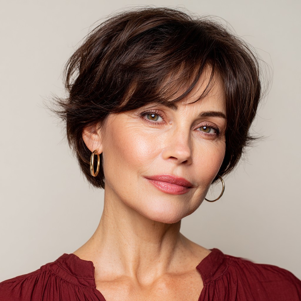 Elegant Brunette Pixie Cut with Soft Textured Layers