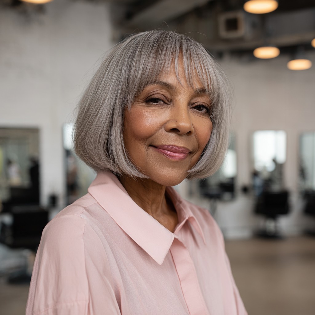 Elegant Silver Pageboy Bob with Subtle Layers