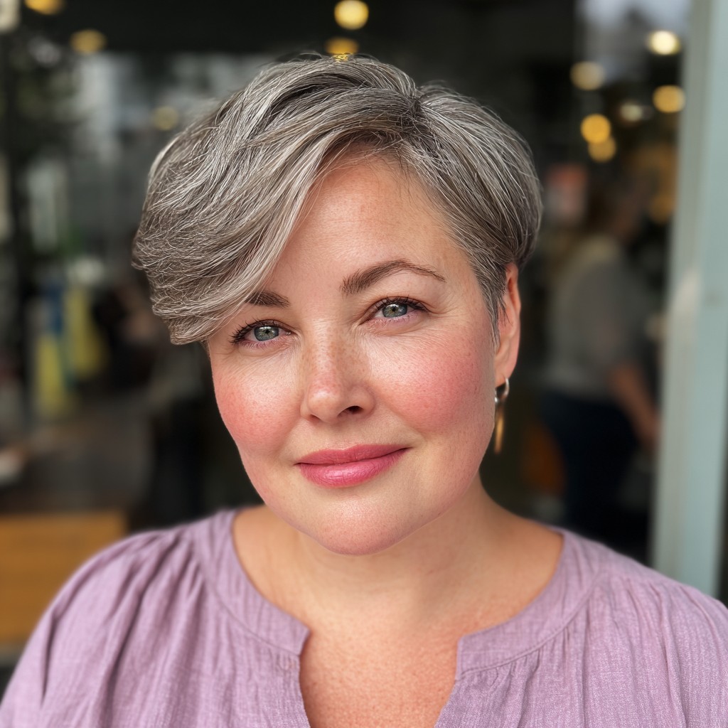 Elegant Silver Side-Parted Pixie with Soft Waves