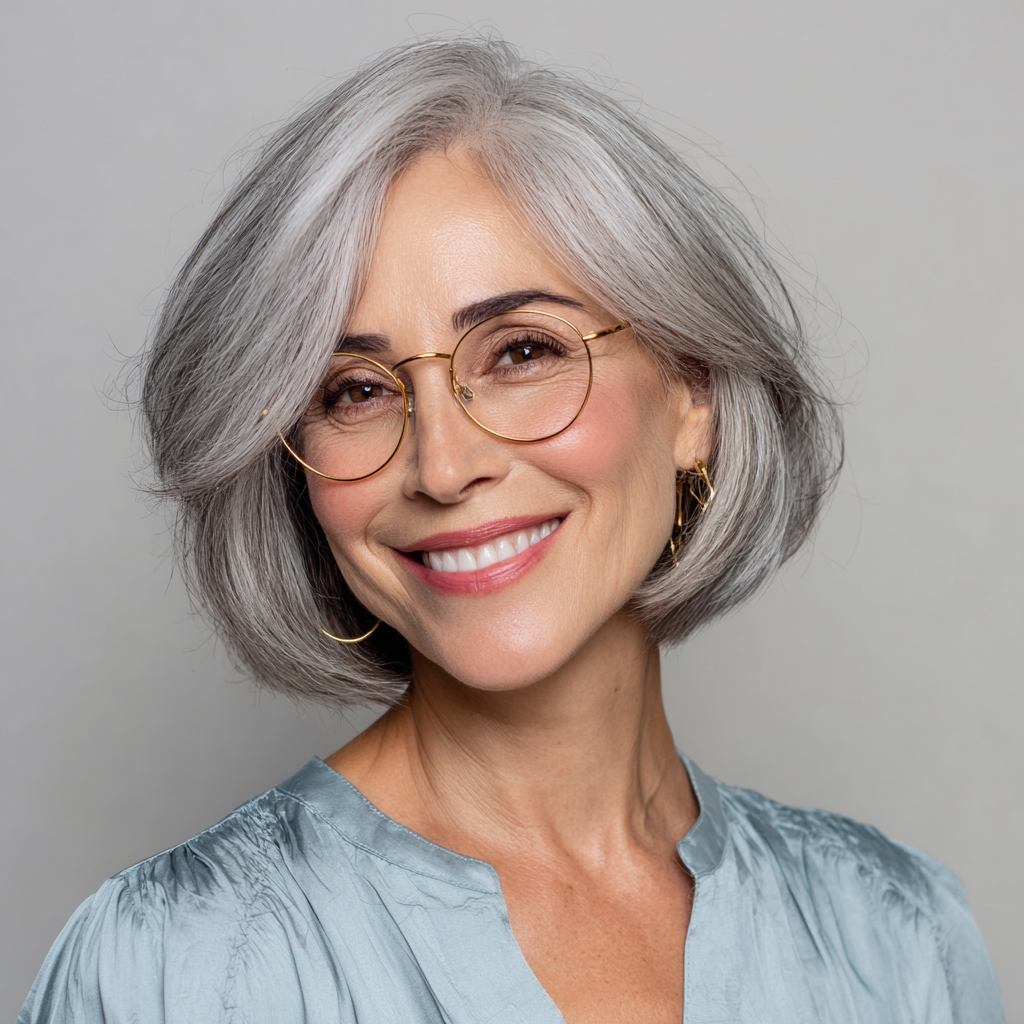 Elegant Silvery Layered Lob with Soft Face-Framing Layers