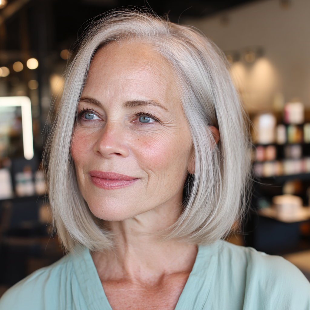 Modern Silver Blunt Bob with Subtle Textured Ends