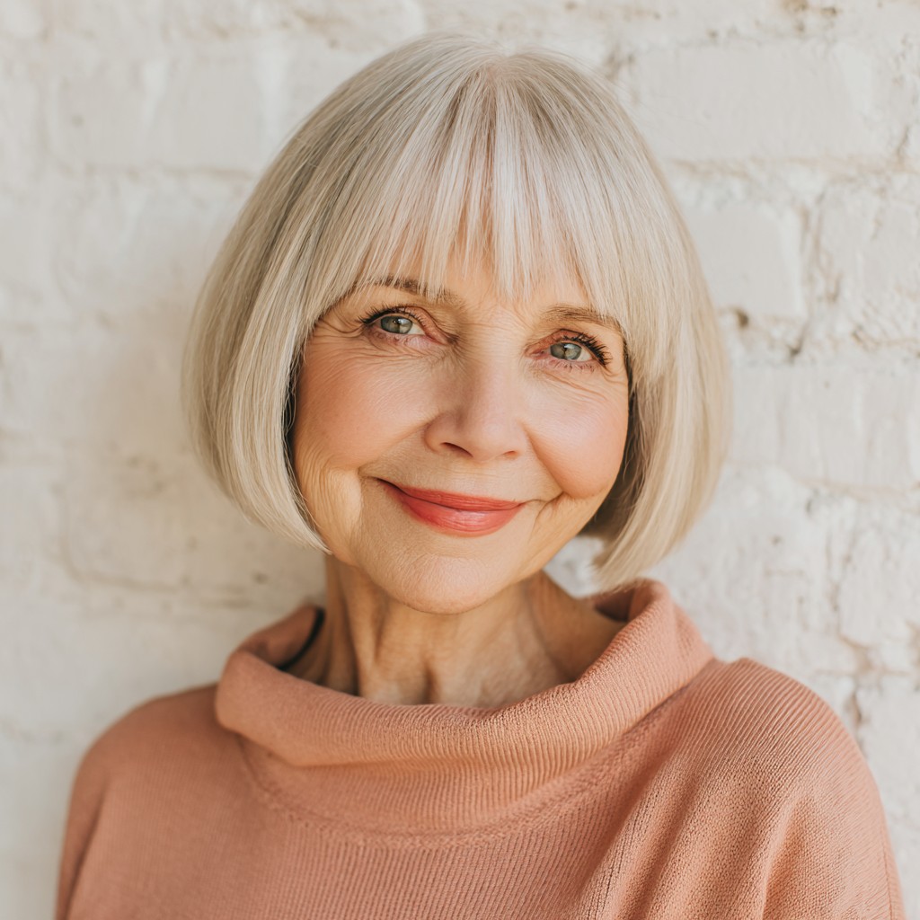 Modern Silver Pageboy Bob with Soft Fringe