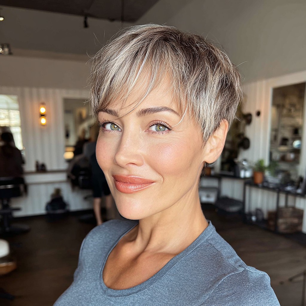 Modern Textured Pixie Cut with Light Blonde Highlights
