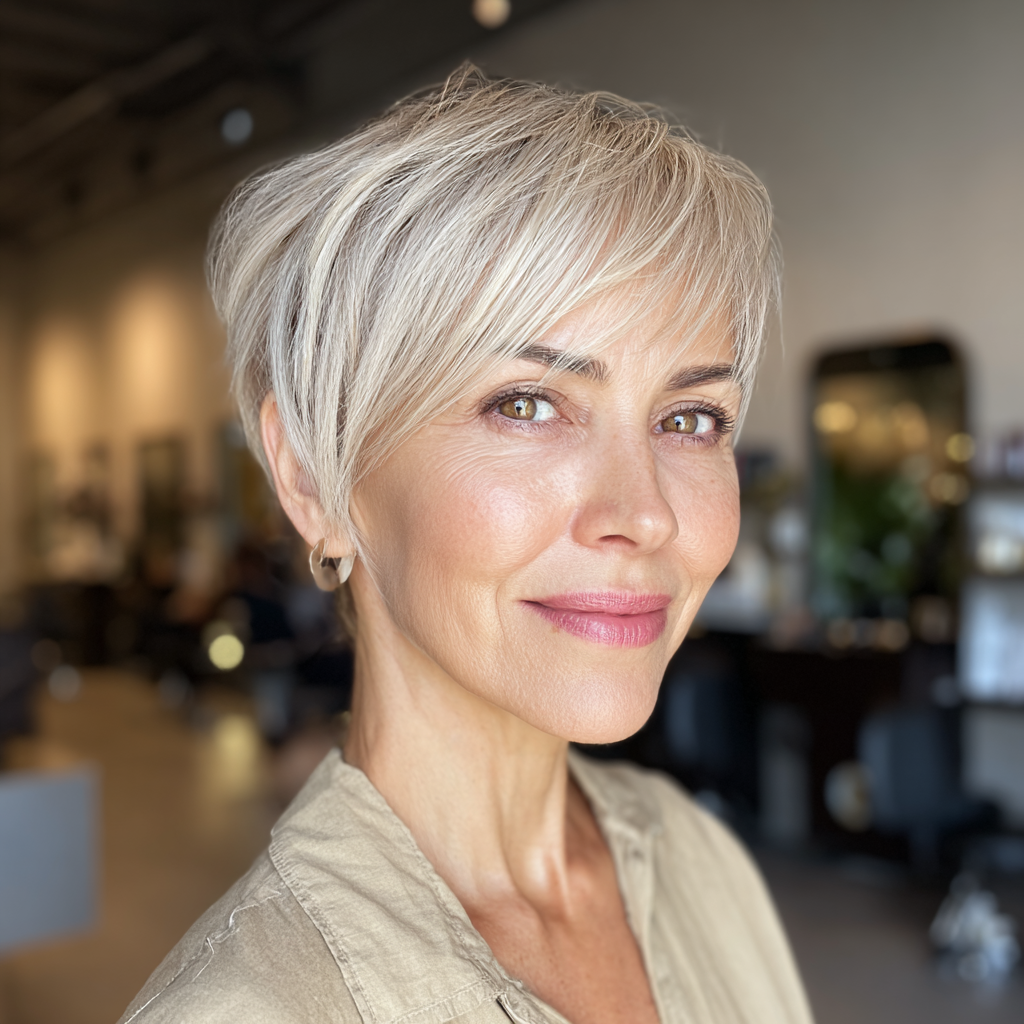 Modern Textured Pixie Cut with Long Bangs
