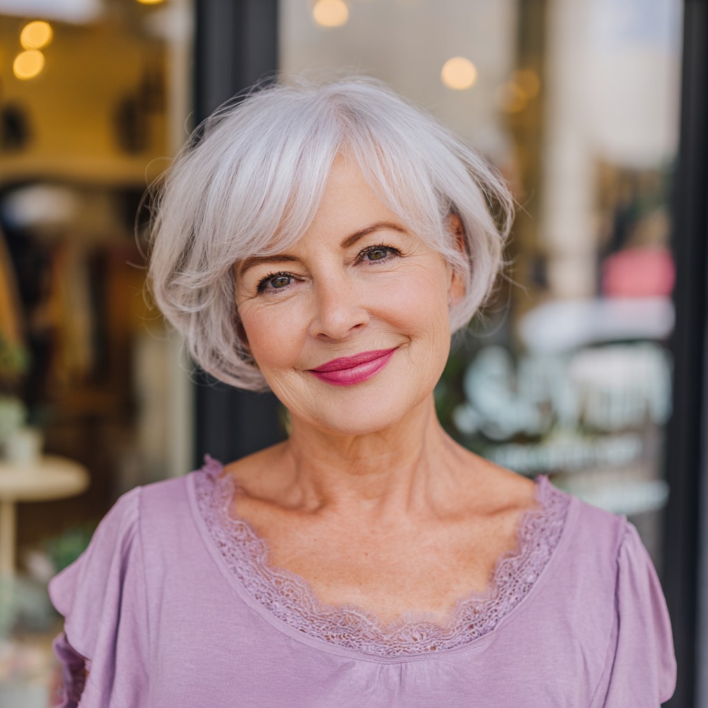 playful silver bob with soft volume