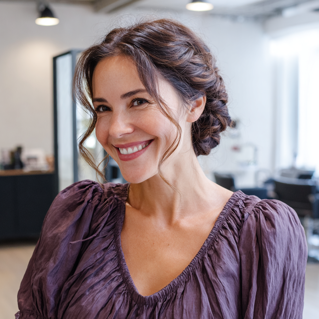 Romantic Braided Updo with Soft Face-Framing Tendrils