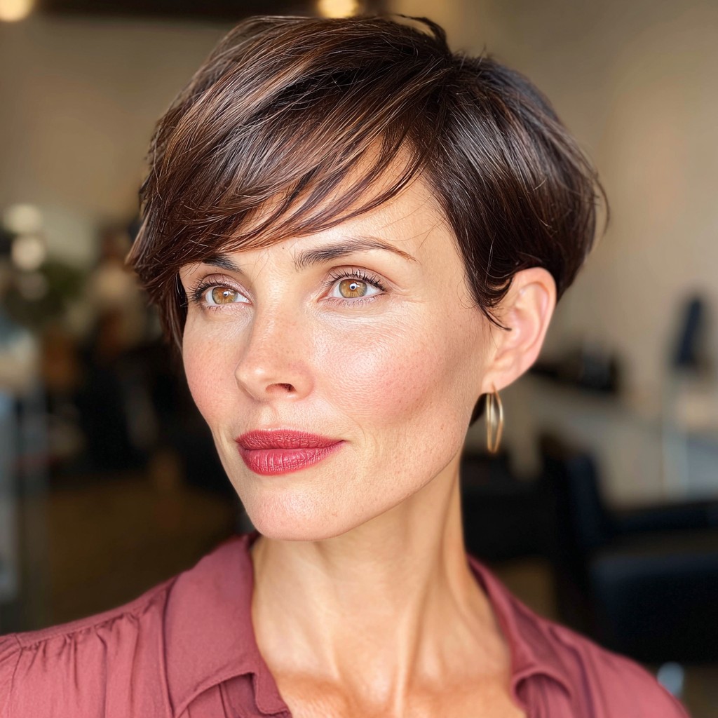 Sleek Side-Parted Pixie with Textured Bangs