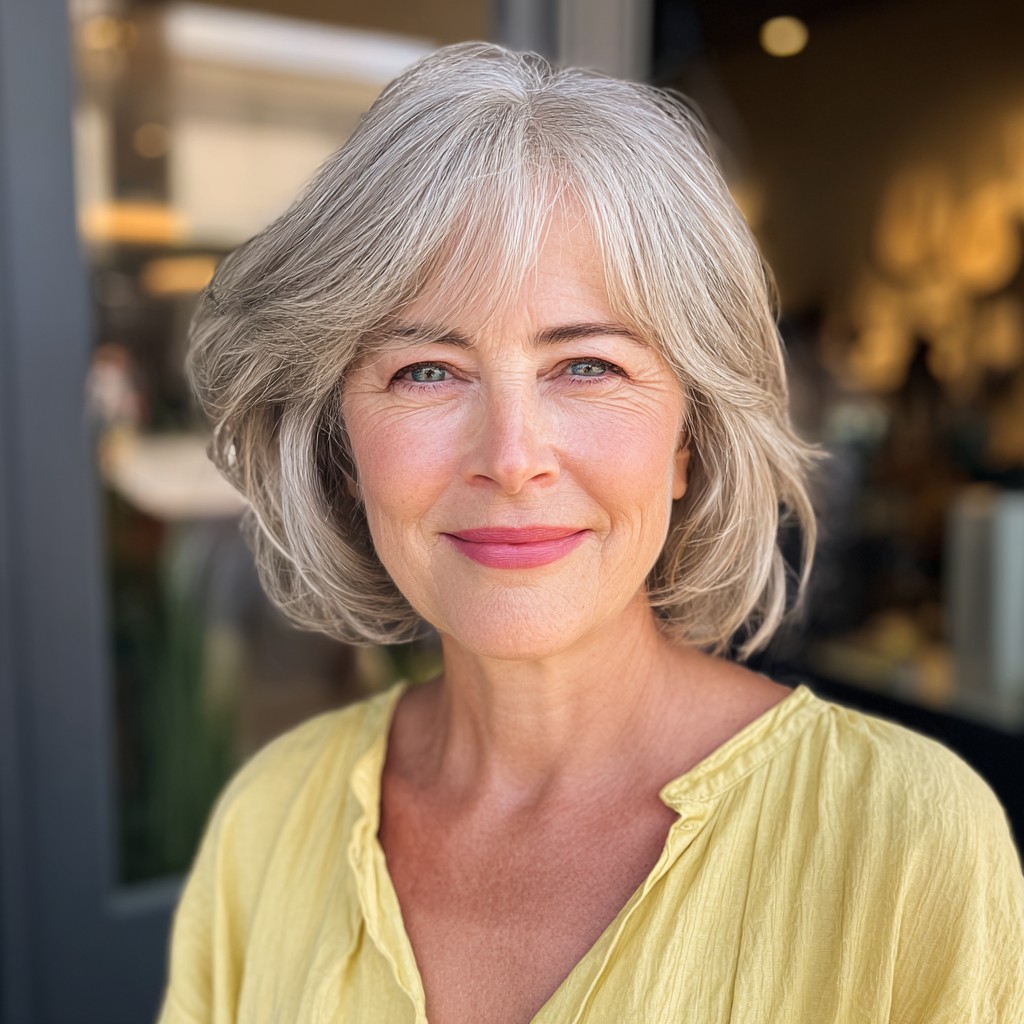 Softly Layered Gray Bob with Gentle Movement