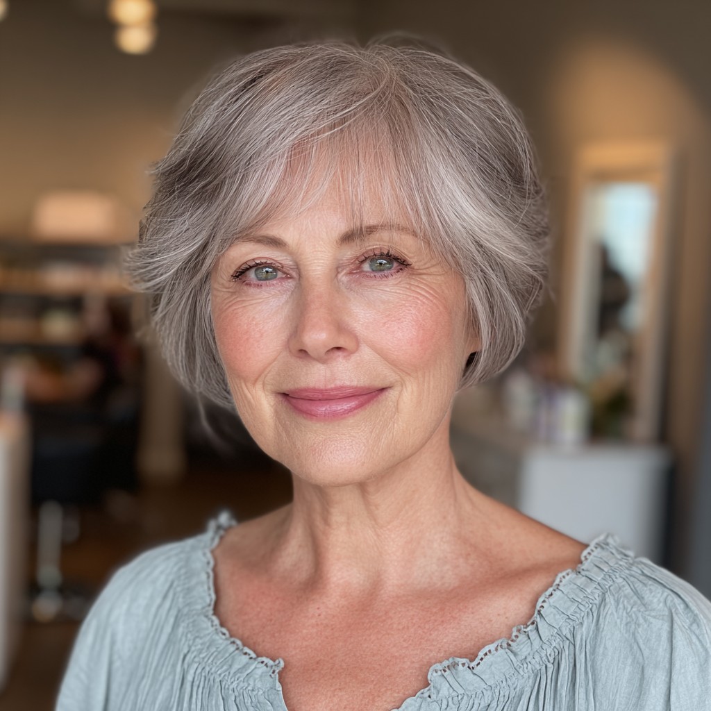 Softly Layered Gray Bob with Natural Movement
