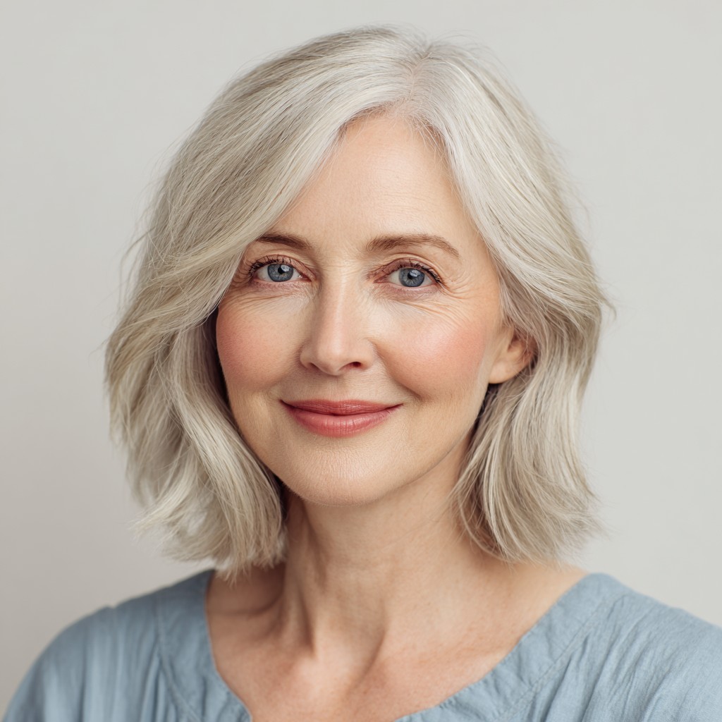 Softly Layered Silver Bob with Gentle Waves